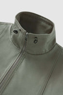 Two-Way Zip Drawcord Stand-Collar Utility Vest in Gray - collar detail
