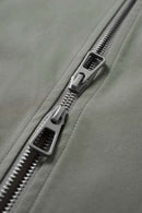 Two-Way Zip Drawcord Stand-Collar Utility Vest in Gray - zipper detail