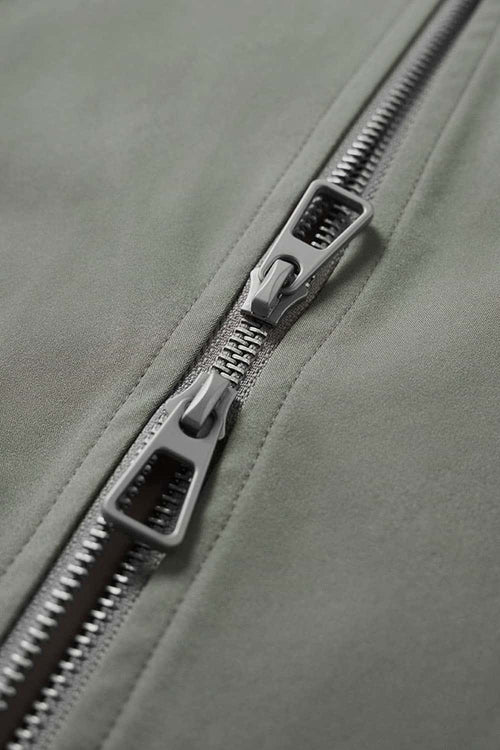 Two-Way Zip Drawcord Stand-Collar Utility Vest in Gray - zipper detail
