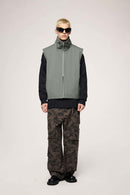 Two-Way Zip Drawcord Stand-Collar Utility Vest in Gray - front modeled view