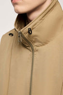 Two-Way Zip Drawcord Stand-Collar Utility Vest in Khaki - collar detail