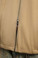 Two-Way Zip Drawcord Stand-Collar Utility Vest in Khaki - zipper detail