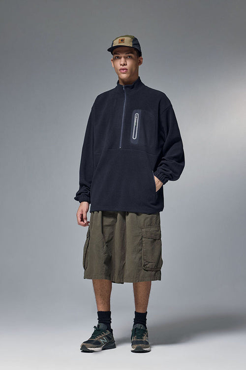 Polar Fleece Taped Half-Zip Pullover - Blue