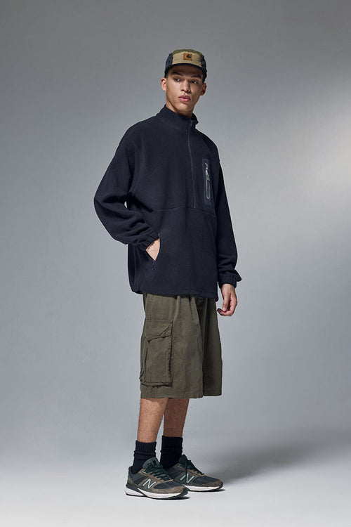 Polar Fleece Taped Half-Zip Pullover - Blue