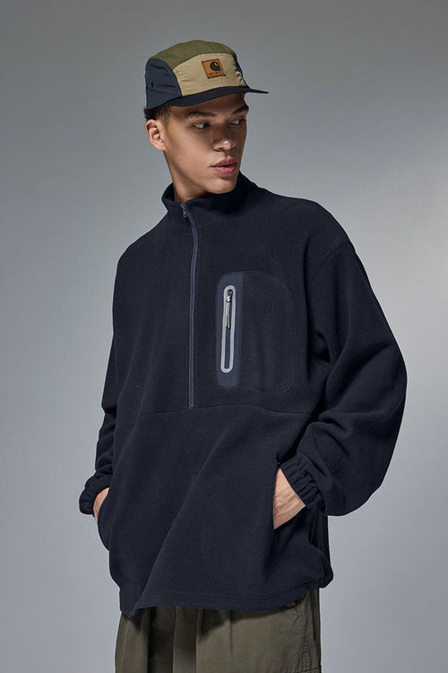 Polar Fleece Taped Half-Zip Pullover - Blue