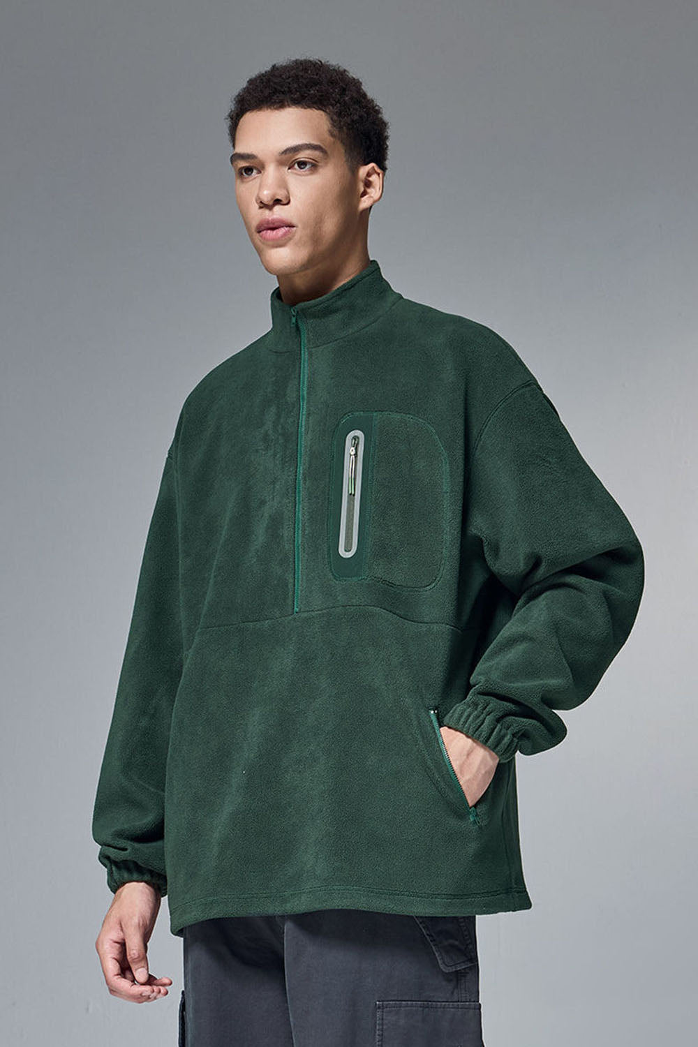 Fleece Bonded Half-Zip Pullover Sweatshirt: Warm Cycling Top