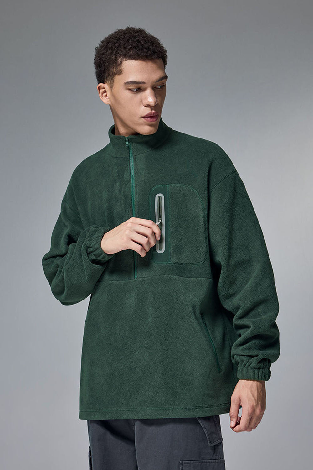 Fleece Bonded Half-Zip Pullover Sweatshirt: Warm Cycling Top