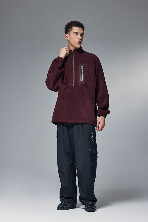 Polar Fleece Taped Half-Zip Pullover - Red