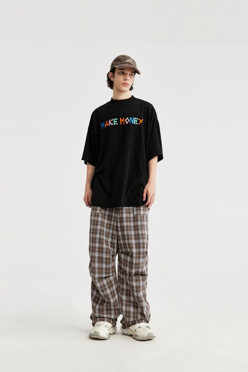Men's Plaid Parachute Wide-Leg Cargo Pants