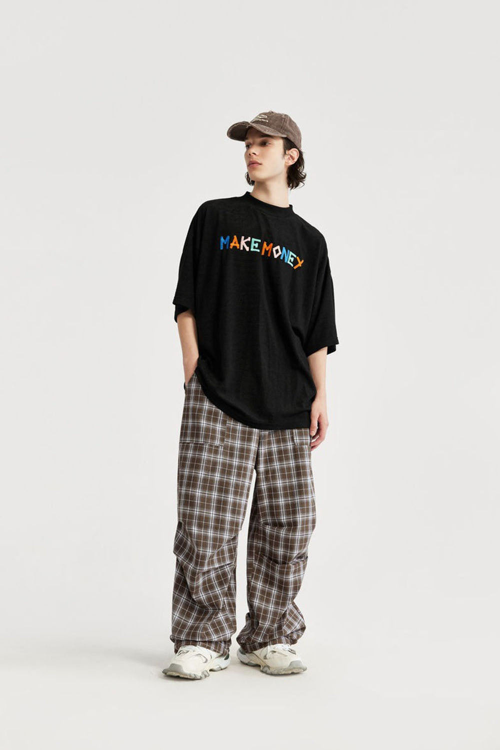 Men's Plaid Parachute Wide-Leg Cargo Pants