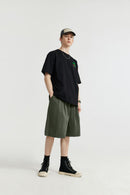 Washed A-Line Utility Shorts - Military Green