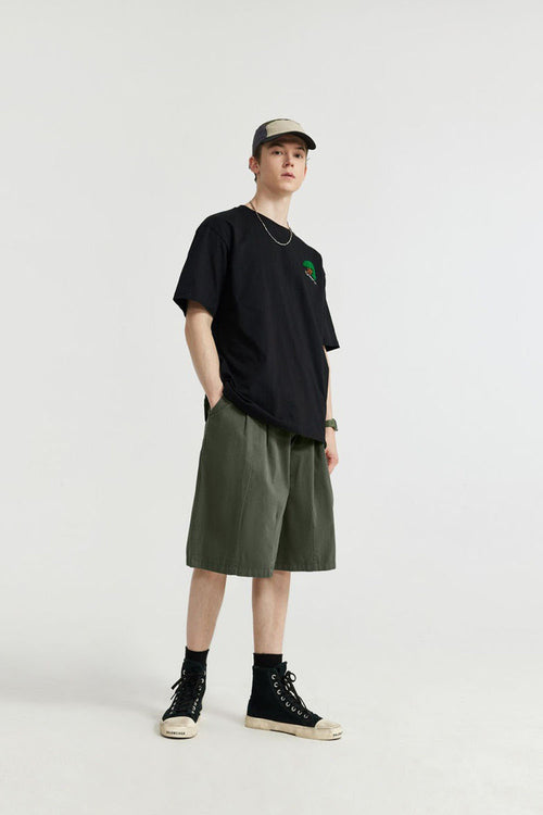 Washed A-Line Utility Shorts - Military Green