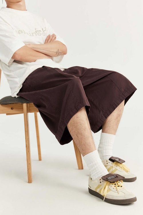 Washed A-Line Utility Shorts - Reddish Brown