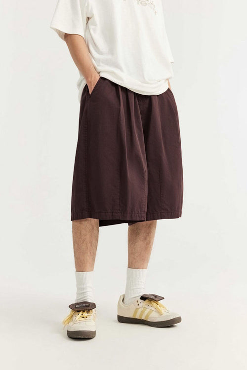 Washed A-Line Utility Shorts - Reddish Brown