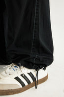 Washed Slub Wide-Leg Trousers - Black