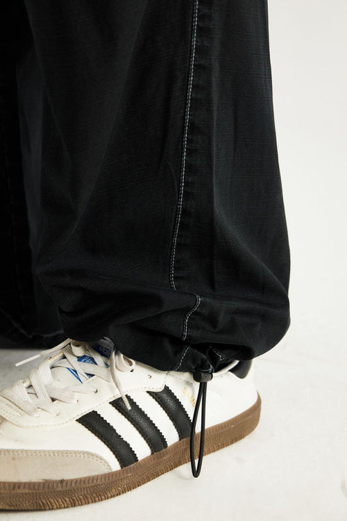 Washed Slub Wide-Leg Trousers - Black