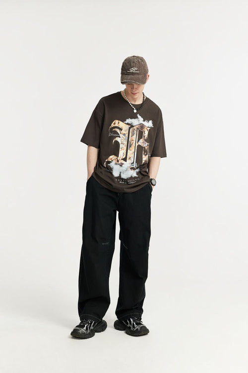 Washed Slub Wide-Leg Trousers - Black