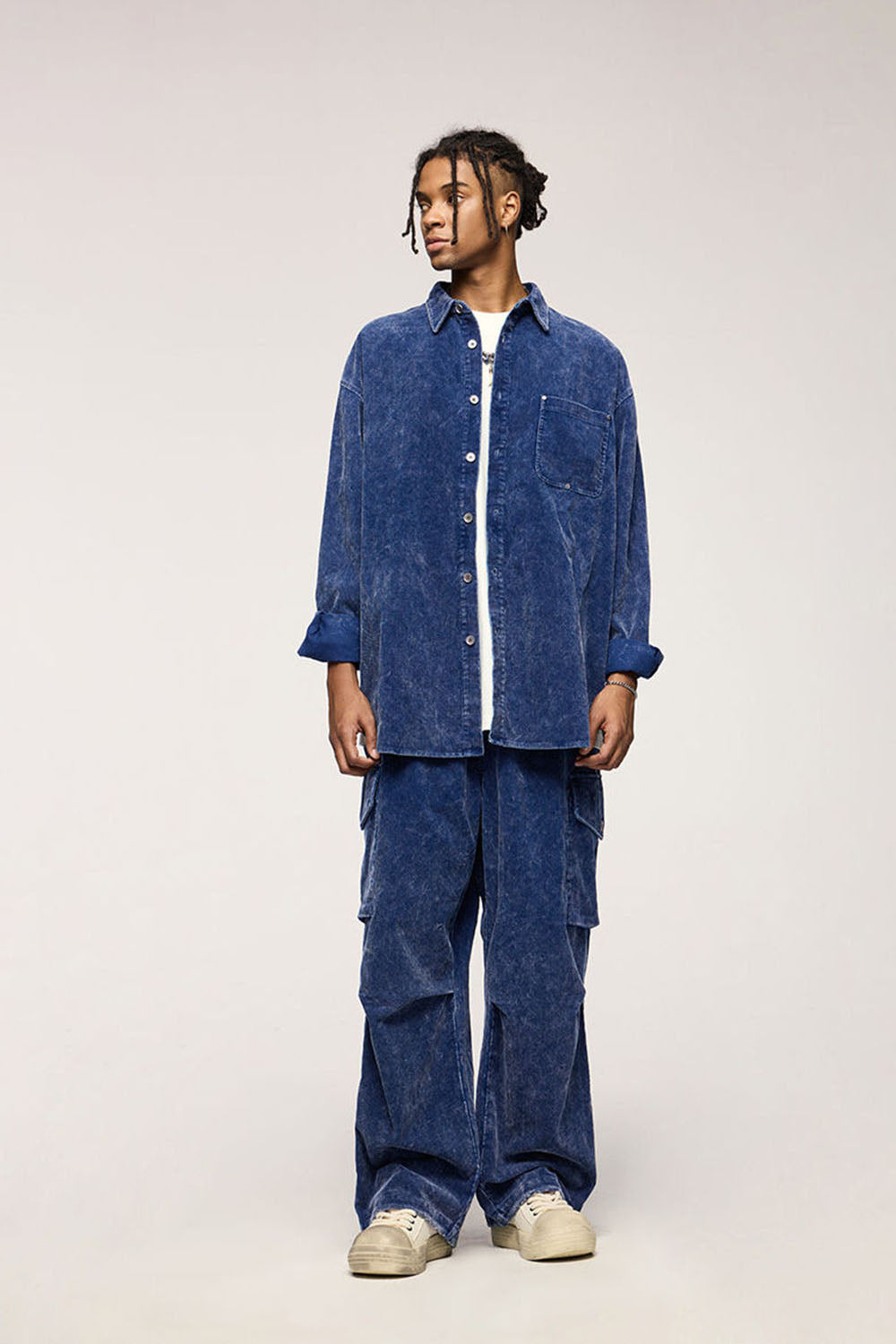 Faded Corduroy Cargo Pants - Blue
