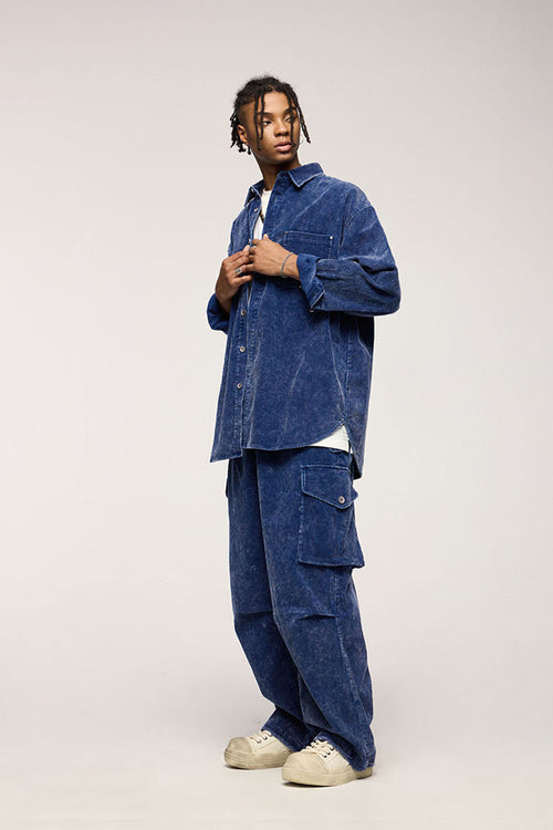 Faded Corduroy Cargo Pants - Blue