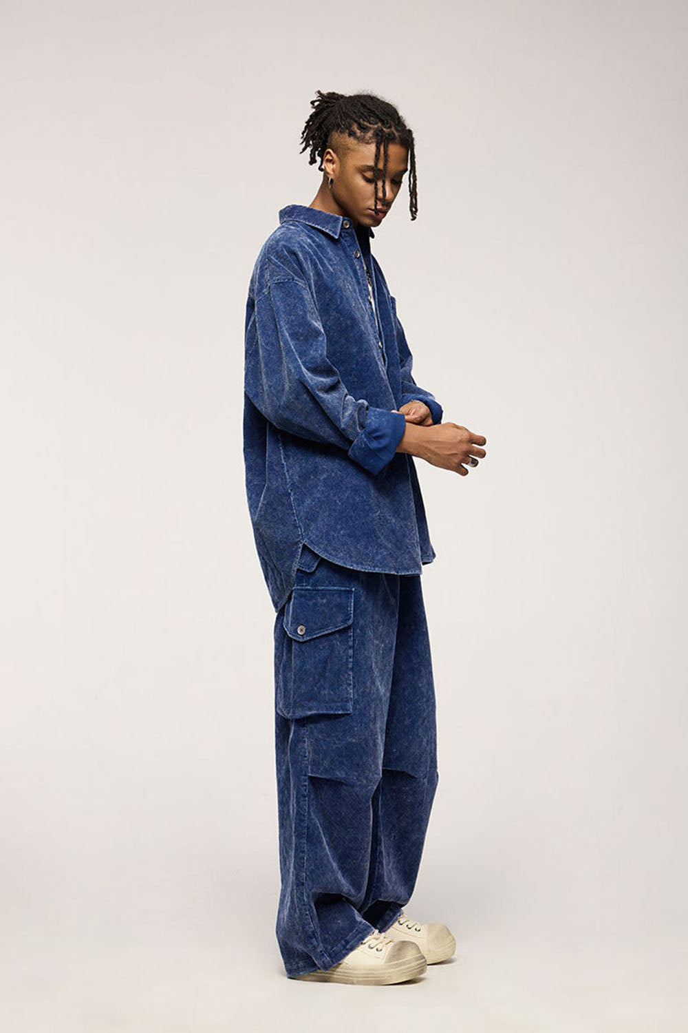 Faded Corduroy Cargo Pants - Blue