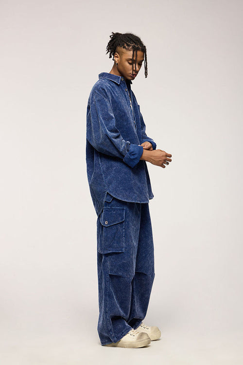 Faded Corduroy Cargo Pants - Blue