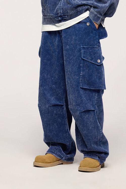 Faded Corduroy Cargo Pants - Blue