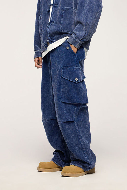 Faded Corduroy Cargo Pants - Blue