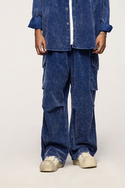Faded Corduroy Cargo Pants - Blue