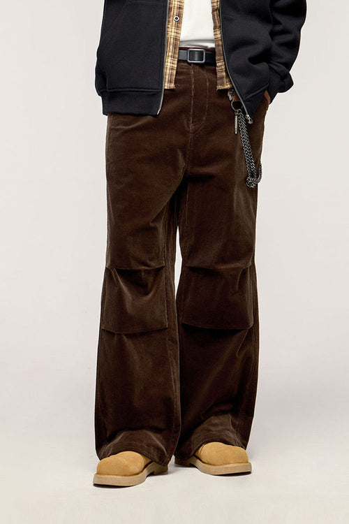 Corduroy Wide-Leg Pants - Coffee
