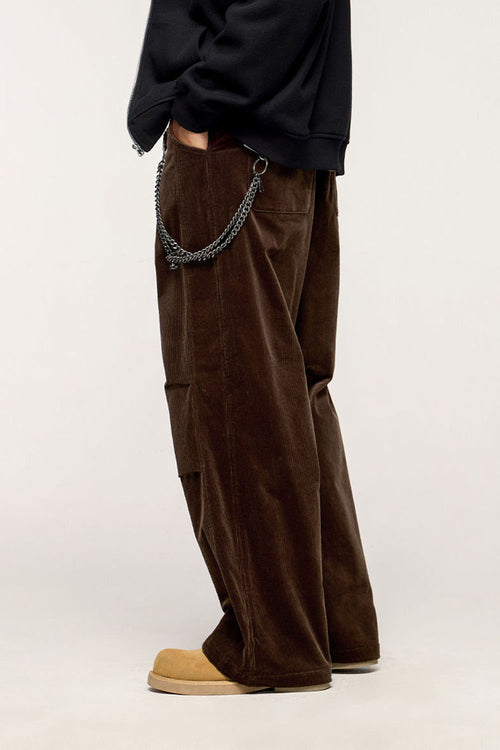 Corduroy Wide-Leg Pants - Coffee