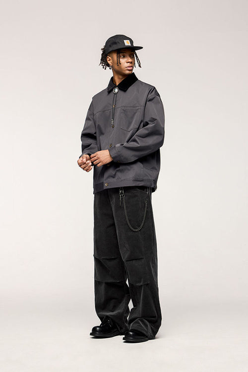 Corduroy Wide-Leg Pants - Dark Gray
