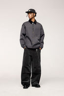 Corduroy Wide-Leg Pants - Dark Gray