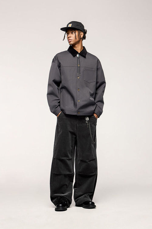 Corduroy Wide-Leg Pants - Dark Gray