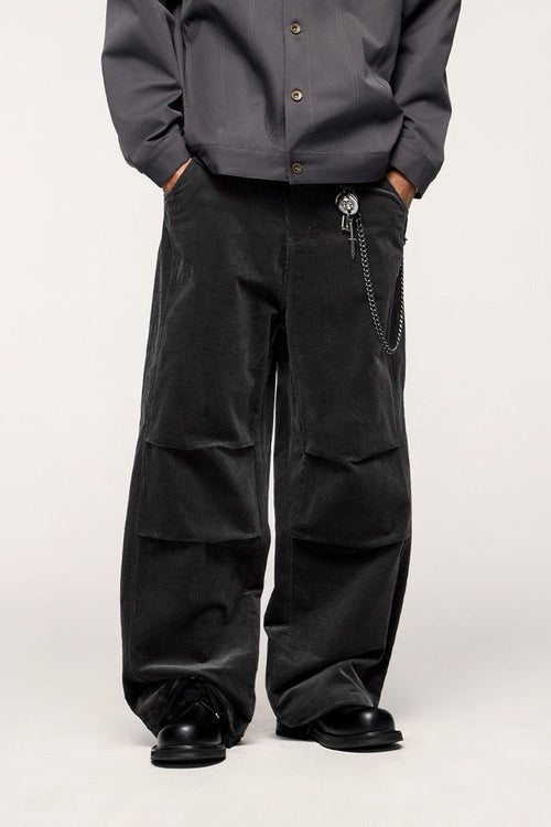 Corduroy Wide-Leg Pants - Dark Gray