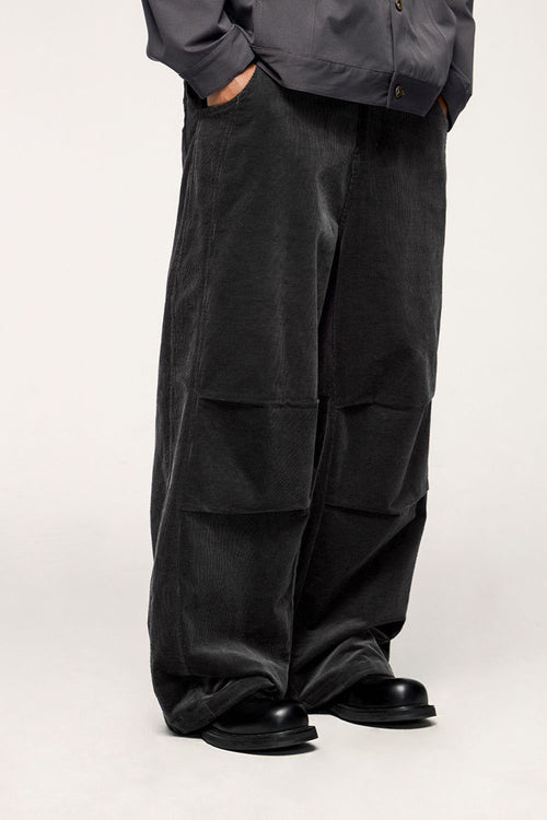 Corduroy Wide-Leg Pants - Dark Gray