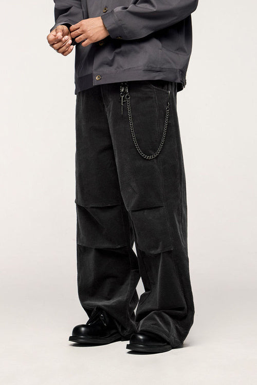 Corduroy Wide-Leg Pants - Dark Gray