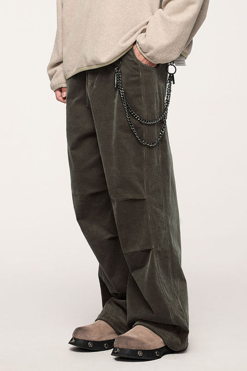 Organic Corduroy Wide-Leg Pants - Green