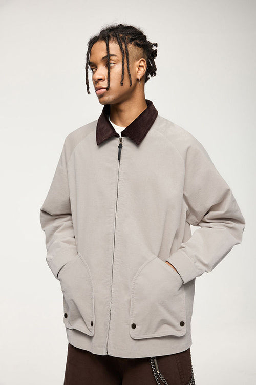 Corduroy Collar Utility Jacket - Apricot