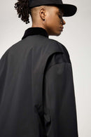 Corduroy-Collar Snap-Front Utility Jacket in Dark Gray - hem detail
