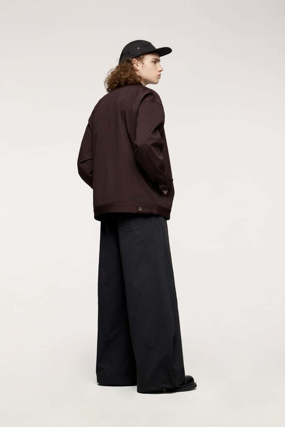 Corduroy-Collar Snap-Front Utility Jacket in Ebony Black - full-length back modeled view