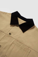 Corduroy-Collar Snap-Front Utility Jacket in Khaki - collar detail