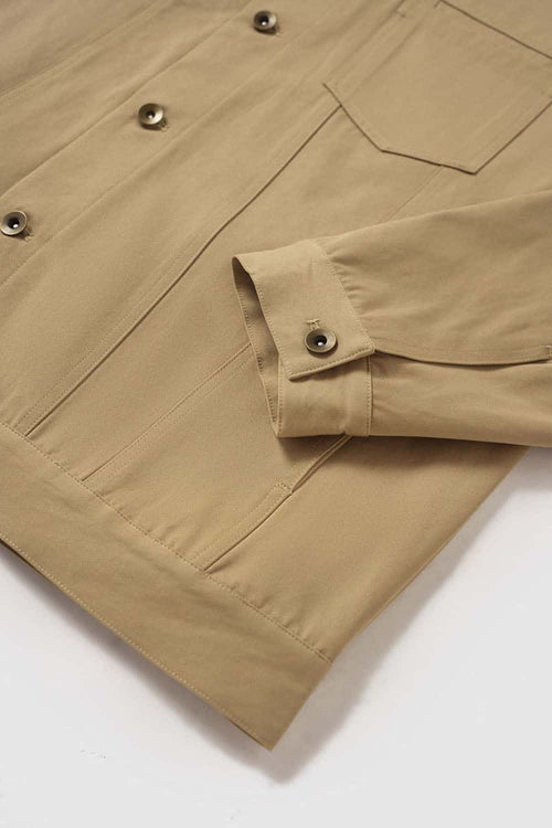 Corduroy-Collar Snap-Front Utility Jacket in Khaki - front flat lay product view
