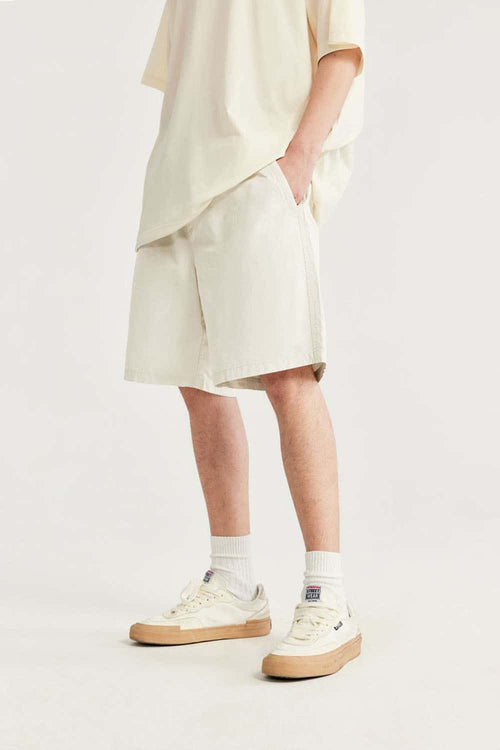 High-Colorfastness Washed Reversible Cotton Shorts in Apricot - product detail close-up