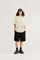 High-Colorfastness Washed Reversible Cotton Shorts in Black - full-length front modeled view
