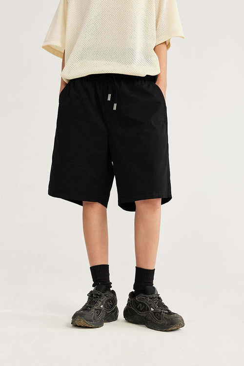 High-Colorfastness Washed Reversible Cotton Shorts in Black - product detail close-up