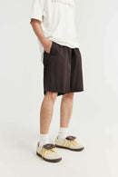 High-Colorfastness Washed Reversible Cotton Shorts in Coffee - product detail close-up