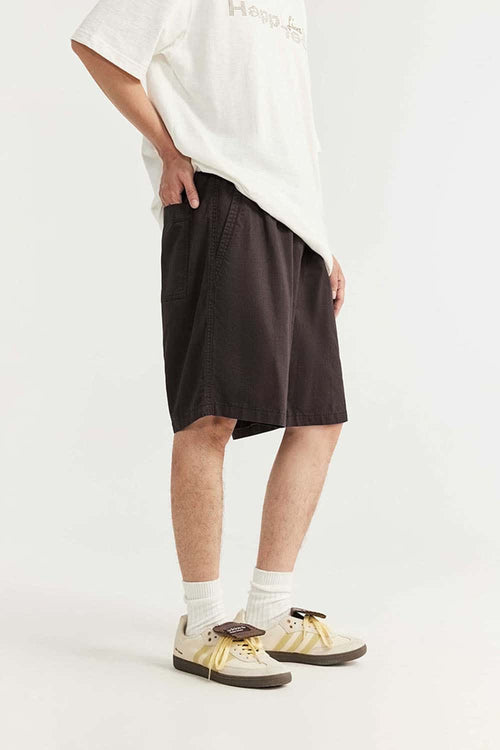 High-Colorfastness Washed Reversible Cotton Shorts in Coffee - product detail close-up