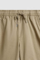 High-Colorfastness Washed Reversible Cotton Shorts in Khaki - waistband detail