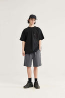 High-Colorfastness Washed Reversible Cotton Shorts in Rock Gray - full-length front modeled view