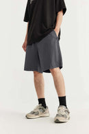 High-Colorfastness Washed Reversible Cotton Shorts in Rock Gray - full-length front modeled view